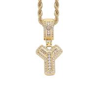 HIJONES Collana con Pendente Alfabeto 26 Lettere in Zircone Cubico per Donna Acciaio Inossidabile Gioiello con Iniziale del Nome Personalizzata Oro Y