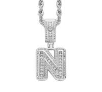 HIJONES Collana con Pendente Alfabeto 26 Lettere in Zircone Cubico per Donna Acciaio Inossidabile Gioiello con Iniziale del Nome Personalizzata Argento N