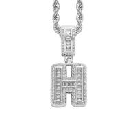 HIJONES Collana con Pendente Alfabeto 26 Lettere in Zircone Cubico per Donna Acciaio Inossidabile Gioiello con Iniziale del Nome Personalizzata Argento H