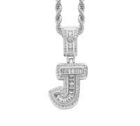 HIJONES Collana con Pendente Alfabeto 26 Lettere in Zircone Cubico per Donna Acciaio Inossidabile Gioiello con Iniziale del Nome Personalizzata Argento J