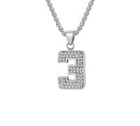 HIJONES Collana Numero Zircone per Uomo Donna Ciondolo Acciaio Inossidabile Catena Gioiello Argento 3