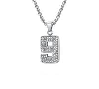HIJONES Collana Numero Zircone per Uomo Donna Ciondolo Acciaio Inossidabile Catena Gioiello Argento 9