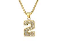 HIJONES Collana Numero Zircone per Uomo Donna Ciondolo Acciaio Inossidabile Catena Gioiello Oro 2
