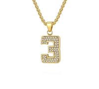 HIJONES Collana Numero Zircone per Uomo Donna Ciondolo Acciaio Inossidabile Catena Gioiello Oro 3