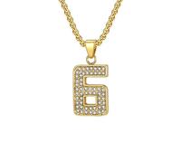 HIJONES Collana Numero Zircone per Uomo Donna Ciondolo Acciaio Inossidabile Catena Gioiello Oro 6