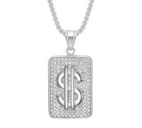 HIJONES Cubic Zirconia Piazza Soldi Dollaro Collana per Donne Uomini In Acciaio Inox Impilabile Pendente Gioielli Catena Argento
