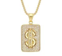 HIJONES Cubic Zirconia Piazza Soldi Dollaro Collana per Donne Uomini In Acciaio Inox Impilabile Pendente Gioielli Catena Oro