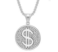 HIJONES Cubic Zirconia Tondo Soldi Dollaro Collana per Donna Uomo In Acciaio Inox Impilabile Ciondolo Gioielli Catena Argento
