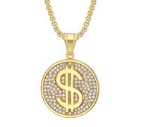 HIJONES Cubic Zirconia Tondo Soldi Dollaro Collana per Donna Uomo In Acciaio Inox Impilabile Ciondolo Gioielli Catena Oro