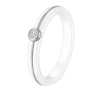 HIJONES Donna 4 mm in Ceramica con Diamanti in Acciaio Inox Anello Band Gioielli Quotidiani Personalizzati Argento Bianco Misura 14