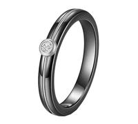 HIJONES Donna 4 mm in Ceramica con Diamanti in Acciaio Inox Anello Band Gioielli Quotidiani Personalizzati Argento Nero Misura 22