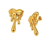 HIJONES Donna Acciaio Inossidabile Oro Cuore Fuso Liquido Orecchini Stud Pendente