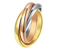 HIJONES Donna Acciaio Inossidabile Tri Colore Interbloccate Spinner Anello, Tre in Una Taglia 10