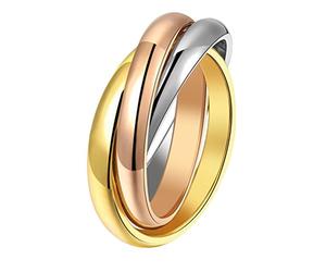 HIJONES Donna Acciaio Inossidabile Tri Colore Interbloccate Spinner Anello, Tre in Una Taglia 17