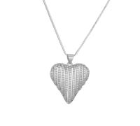 HIJONES Donna Acciaio Inox Micro Pave CZ Hollow Love Cuore Collana Pendente Gioielli Argento