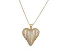 HIJONES Donna Acciaio Inox Micro Pave CZ Hollow Love Cuore Collana Pendente Gioielli Oro