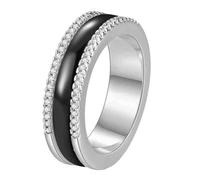 HIJONES Donna Ceramica Girevole Intarsiata 2 File Cubic Zircon Anello in Acciaio Inox Band Gioielli Personalizzati Argento Nero Misura 19