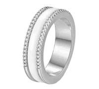 HIJONES Donna Ceramica Girevole Intarsiata 2 File Cubic Zircon Anello in Acciaio Inox Band Gioielli Personalizzati Argento Bianco Misura 14
