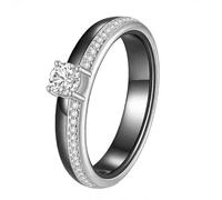 HIJONES Donna Ceramica Intarsiata Cubo Zircone Acciaio Inox Anello Banda Gioielli Personalizzati Argento Nero Misura 22