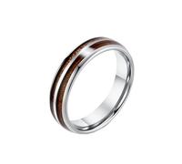 HIJONES Donna Uomo Intarsiato Doppia Scanalatura Grana Del Legno Anello In Acciaio Al Tungsteno Vintage Personalizzato Hip Hop Anello Gioielli Della Banda 6mm Argento Misura 17