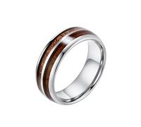 HIJONES Donna Uomo Intarsiato Doppia Scanalatura Grana Del Legno Anello In Acciaio Al Tungsteno Vintage Personalizzato Hip Hop Anello Gioielli Della Banda 8mm Argento Misura 27