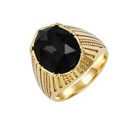 HIJONES Donna Uomo Ovale Gemma In Acciaio Inox Anello di Diamanti Vintage Personalizzato Hip Hop Anello Band Gioielli Oro Nero Misura 25