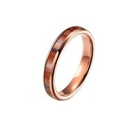 HIJONES Donne Acciaio al Tungsteno Legno Impiallacciatura Acero Intarsiato Whisky Barrel Dome Fede Nuziale Promessa Gioielli 4MM-Oro Rosa Taglia 25