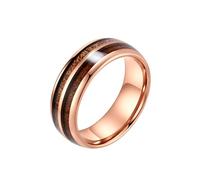 HIJONES Donne Acciaio al Tungsteno Venature del Legno Intarsiato Acero Coppia Anello di Fidanzamento Bordi Smussati Comfort Fit 8MM Oro Rosa Taglia 27