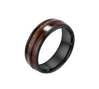 HIJONES Donne Acciaio al Tungsteno Venature del Legno Intarsiato Acero Coppia Anello di Fidanzamento Bordi Smussati Comfort Fit 8MM Nero Taglia 14