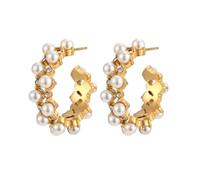 HIJONES Donne Acciaio Inossidabile Orecchini A Spilla Mezzo Cerchio C Retro Con Perla E Strass Placcati Oro