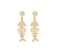 HIJONES Donne Acciaio Inossidabile Piccoli Ossa di Pesce Orecchini Studio Delicato Zirconio Gioielli per Orecchio Oro