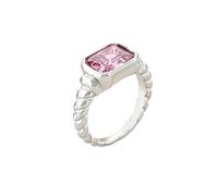 HIJONES Donne Acciaio Inossidabile Rettangolare Cristallo Zircone Fascia Evidente Intrecciata Promessa Anello Di Fidanzamento Argento Rosa Taglia 14