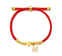 HIJONES Donne Acciaio Inox Bracciali Iniziale Placcato Oro Cuore Amore Lettera Charms Abbinate Regolabili per Coppie Rosso M