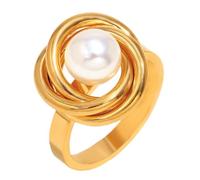 HIJONES Donne Acciaio Inox Crystal Pearl Bead Wire Wrap Signet Anelli Impilabili Promise Finger Band Oro Taglia 12