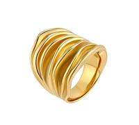 HIJONES Donne Acciaio Inox Crystal Pearl Bead Wire Wrap Signet Anelli Impilabili Promise Finger Band Oro Taglia 17