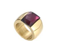 HIJONES Donne Acciaio Inox Grande Ovale Agata Gemma Floreale Cavo Inciso Fede Nuziale Oro Viola Pietra Taglia 19