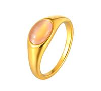 HIJONES Donne Acciaio Inox Grande Ovale Agata Gemma Floreale Cavo Inciso Fede Nuziale Pietra rosa Taglia 14