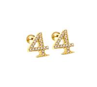 HIJONES Donne Acciaio Inox Leggero Lucky Angel Numerali Cubic Zircon Orecchio Orecchini Rotondo Pera Palla Indietro Oro 4