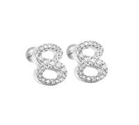 HIJONES Donne Acciaio Inox Leggero Lucky Angel Numerali Cubic Zircon Orecchio Orecchini Rotondo Pera Palla Indietro Argento 8