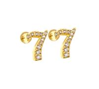 HIJONES Donne Acciaio Inox Leggero Lucky Angel Numerali Cubic Zircon Orecchio Orecchini Rotondo Pera Palla Indietro Oro 7