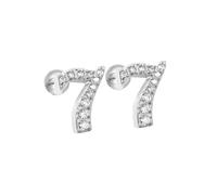 HIJONES Donne Acciaio Inox Leggero Lucky Angel Numerali Cubic Zircon Orecchio Orecchini Rotondo Pera Palla Indietro Argento 7