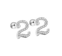HIJONES Donne Acciaio Inox Leggero Lucky Angel Numerali Cubic Zircon Orecchio Orecchini Rotondo Pera Palla Indietro Argento 2
