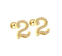 HIJONES Donne Acciaio Inox Leggero Lucky Angel Numerali Cubic Zircon Orecchio Orecchini Rotondo Pera Palla Indietro Oro 2