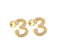 HIJONES Donne Acciaio Inox Leggero Lucky Angel Numerali Cubic Zircon Orecchio Orecchini Rotondo Pera Palla Indietro Oro 3
