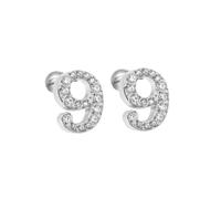 HIJONES Donne Acciaio Inox Leggero Lucky Angel Numerali Cubic Zircon Orecchio Orecchini Rotondo Pera Palla Indietro Argento 9