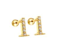 HIJONES Donne Acciaio Inox Leggero Lucky Angel Numerali Cubic Zircon Orecchio Orecchini Rotondo Pera Palla Indietro Oro 1