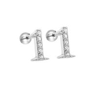 HIJONES Donne Acciaio Inox Leggero Lucky Angel Numerali Cubic Zircon Orecchio Orecchini Rotondo Pera Palla Indietro Argento 1