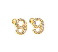 HIJONES Donne Acciaio Inox Leggero Lucky Angel Numerali Cubic Zircon Orecchio Orecchini Rotondo Pera Palla Indietro Oro 9