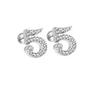 HIJONES Donne Acciaio Inox Leggero Lucky Angel Numerali Cubic Zircon Orecchio Orecchini Rotondo Pera Palla Indietro Argento 5