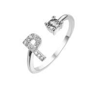 HIJONES Donne Acciaio Inox Rotondo Zircon Lettera Maiuscola Anello Impilabile Regolabile Lettera alfabeto Anello dito Mezzogiorno Gioiello Regali Argento P